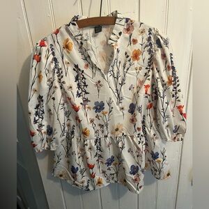 SHEIN small multicoloured Floral long puff sleeve peplum blouse Top